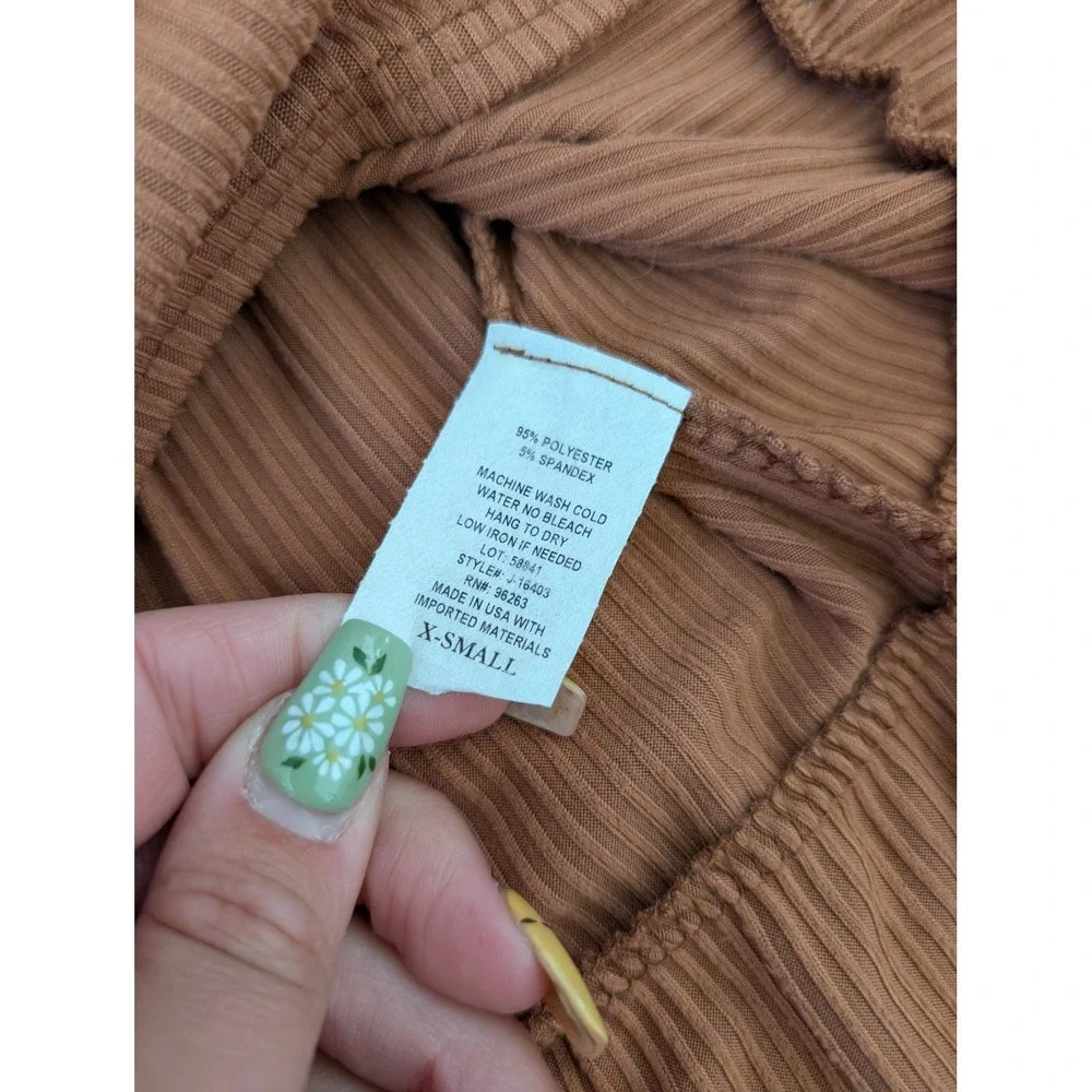 Olivia Rae Womens Ribbed Tiered Babydoll Dress Terracotta Brown V-Neck XS - Picture 2 of 4